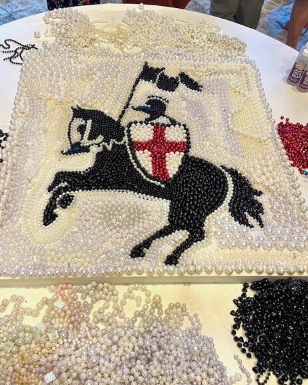 Completed knight and horse bead artwork of Windsor Court created in a New Orleans corporate team building workshop with ACCENT New Orleans DMC.
